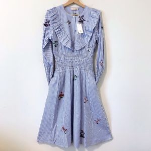 Tory Burch Embellished Floral Smocked Midi Dress